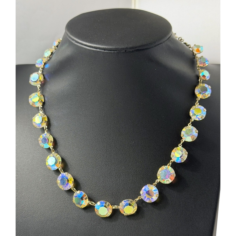 Vintage Rhinestone Necklace Aurora Borealis Crystal AB